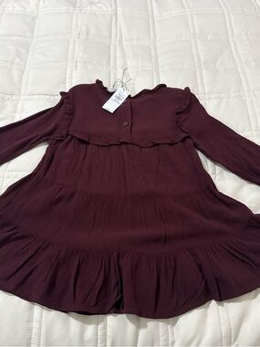 Old Navy Burgundy Ruffle-Tiered Long Sleeve Dress